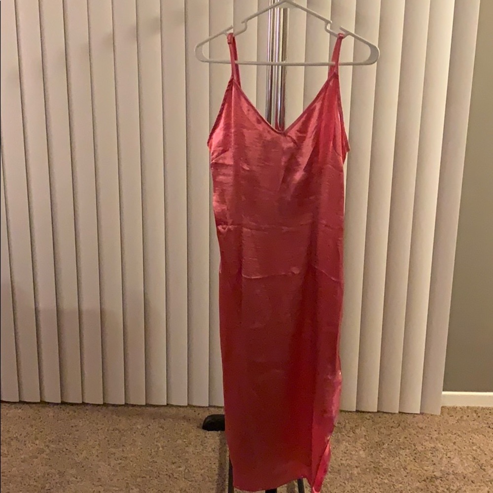 Rose Satin Slip Midi Dress